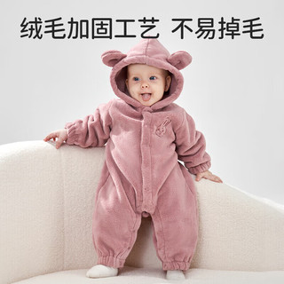 欧孕（OUYUN）婴儿外出服宝宝秋冬装爬爬服保暖连体衣服蓬蓬绒哈衣 蔷薇粉兔 66cm【身高60-68cm】