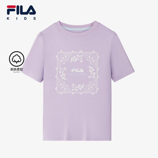 FILA 斐乐儿童服装2024春冬女中大童短T类短袖T恤 水彩紫-VT 130cm