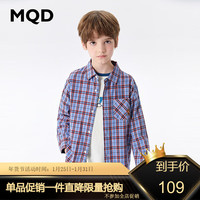 马骑顿 MQD童装男大童24春学院风百搭格纹翻领衬衫 蓝格 120cm