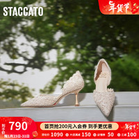 STACCATO 思加图 2023新款BURANO仙女鞋蕾丝鞋婚鞋法式尖头细高跟鞋ED334AK3 杏色 38