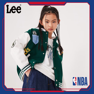 Lee【NBA联名】秋冬童装外套男童女童夹克儿童连帽棒球服上衣 墨绿色 165cm