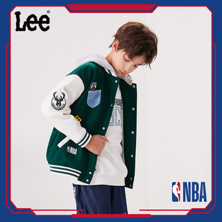 Lee【NBA联名】秋冬童装外套男童女童夹克儿童连帽棒球服上衣 墨绿色 165cm