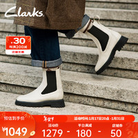 Clarks 其乐 潮思系列秋冬女鞋经典复古英伦风粗跟切尔西靴中筒短靴高帮 白色 261747114 38