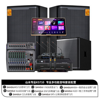 山水（SANSUI）KS710专业会议音响大型舞台演出设备全套家用家庭ktv唱歌音箱带会议话筒独立12英寸低音炮带点歌机 10吋音响套装+会议麦+炮