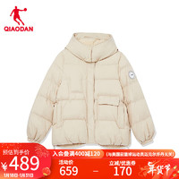 乔丹QIAODAN羽绒服女外套冬季保暖防风连帽运动羽绒服风衣LGM42233509 杏仁色 170/L