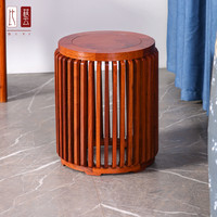 比艺 红木家具缅甸花梨（学名：大果紫檀）中式实木小凳子圆鼓凳家用门口换鞋凳 大果条形鼓凳：35*35*45cm
