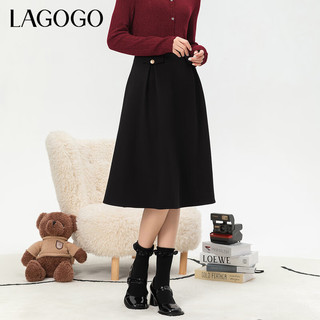 Lagogo拉谷谷2022高腰精致设计感小黑裙女LCBB33XC66 黑色（W1） 160/M/38