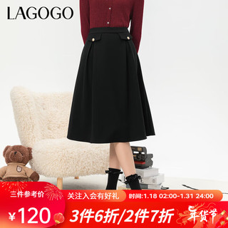 Lagogo拉谷谷2022高腰精致设计感小黑裙女LCBB33XC66 黑色（W1） 160/M/38