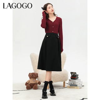 Lagogo拉谷谷2022高腰精致设计感小黑裙女LCBB33XC66 黑色（W1） 160/M/38