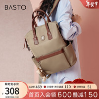BASTO 百思图 2024春季商场同款时尚休闲大容量双肩背包女X3225AX4 卡其/棕 F