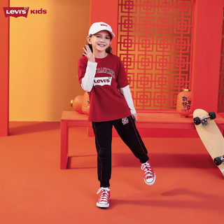 Levi's李维斯童装【新年系列】24年春男女童长袖T恤儿童假两件上衣 辣椒红 160/80(XL)