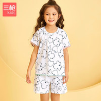 三枪儿童水柔棉女童圆领短袖短裤家居套装 白色 110【参考体重25-35斤】