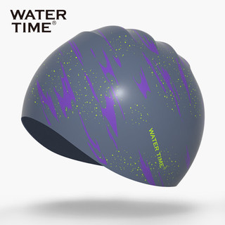 WATERTIME泳帽女防水不勒头加大护耳涂鸦印花硅胶游泳帽男 星奔川骛（紫） 均码