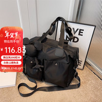 兰叙短期旅行包出差拉杆行李包袋待产母婴包尼龙布包包女托特包妈咪包 黑色带挂件