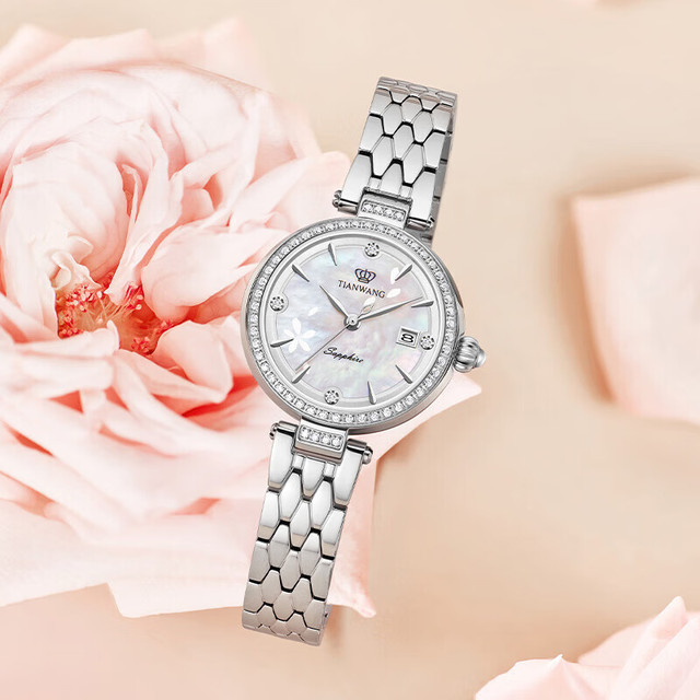 天王 繁花系列小花瓣新年钢带LS31367S.D.S.W银色