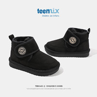 天美意（TEENMIX）天美意儿童雪地靴加绒大棉靴女童韩版短筒靴子保暖鞋 黑色 35码