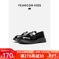 YEARCON 意尔康 女童皮鞋2024年春季童鞋小女孩单鞋黑色公主软底鞋子乐福鞋黑色36 36内长22.8/适合脚长21.8