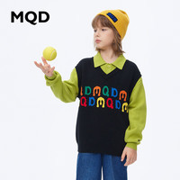 MQD 马骑顿 童装男童趣味学院风马甲23冬彩色字母V领时髦毛衣 黑色 140