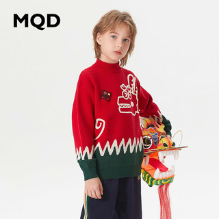 MQD【拜年服】童装男大童23冬涂鸦童趣毛衣 中国红 110cm