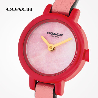 COACH 蔻驰 GRACIE系列女士皮表带珍珠母贝表盘小粉盘石英机芯腕表