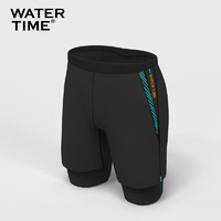WATERTIME 蛙咚 泳裤男防尴尬双层五分裤平角宽松版游泳裤泳衣男士装备游泳套装 黑色/蓝 3XL码(180-185cm/85-100kg)