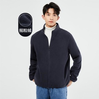 GIORDANO 佐丹奴 冬保暖仿羊羔绒外套男摇粒绒纯色立领卫衣外套男款