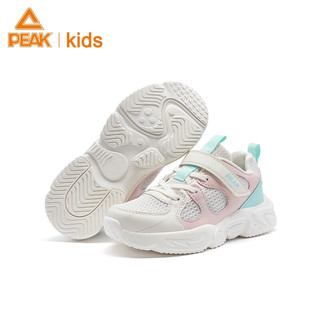 匹克童鞋儿童休闲跑步鞋网面运动鞋魔术贴舒适脚感鞋 米白 37