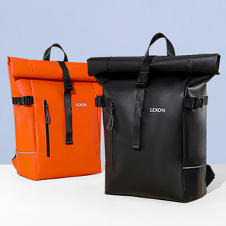 乐上（LEXON）双肩背包男时尚可扩容电脑书包休闲通勤防泼水旅行背包 黑色
