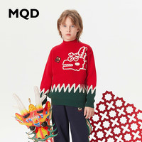 马骑顿 MQD童装男大童拜年服23冬涂鸦童趣毛衣 中国红 130cm