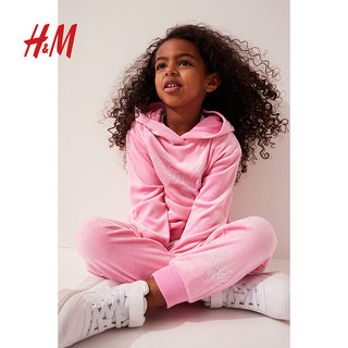H&M童装女童套装2件式印花柔软舒适丝绒套装1172283 粉色/芭比 150/76