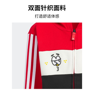 adidas阿迪达斯轻运动新年款男小童儿童春季印花连帽长袖套装 浅猩红/汉玉白/黑色 134CM