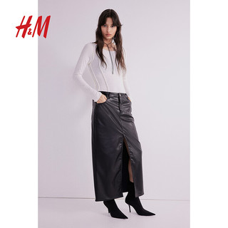 H&M2024春季女装裙子时尚休闲涂层面料中长半身裙1231333 黑色 155/60A