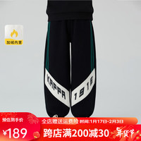 Kappa Kids2024男童长裤冬季百搭宽松卫裤加绒保暖儿童休闲裤子 黑色 120