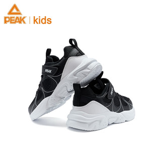 匹克童鞋儿童休闲跑步鞋网面运动鞋魔术贴舒适脚感鞋 黑色 35
