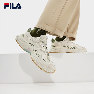 斐乐（FILA） 女鞋FERN摩登运动鞋2024春蕨草鞋休闲鞋老爹鞋 银绿色/城堡墙棕-SC【男款】 42.5