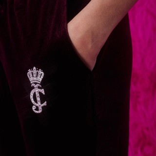 橘滋【JUICY COUTURE】奢华勃艮第皇冠logo烫钻丝绒女式休闲裤