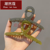 潮然蔻 韩版亚克力盘发抓夹少女超大号发夹优雅气质鲨鱼夹后脑勺发卡头 灰色+橄榄绿