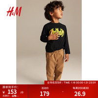 H&M童装男童T恤2件装棉质卡通印花直筒长袖1171881 黑色/蝙蝠侠 120/60