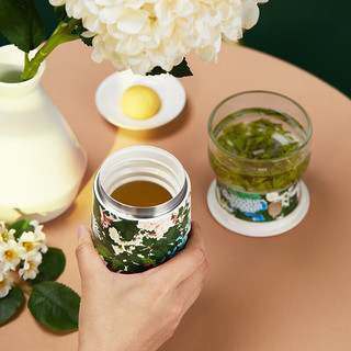 哲品御花园派杯保温杯茶水分离泡茶杯陶瓷内胆便携单人户外旅行茶具 绿色