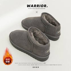 WARRIOR 回力 真皮雪地靴防滑轻便保暖短绒牛剖层革中筒套脚日常休闲情侣