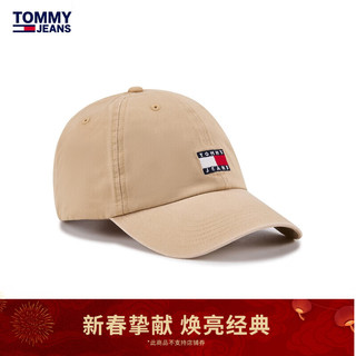 TOMMY JEANS 24春季男装纯棉复古街头刺绣弯檐圆顶棒球帽AM0AM12020 卡其色AB0 均码（头围58cm）