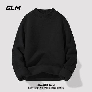GLM森马集团品牌半高领毛衣男加厚保暖休闲针织衫纯色内搭毛线衣男 【常规/款】黑（GL纯色） XL