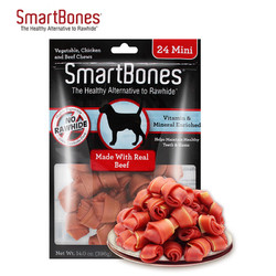 SmartBones 宠物零食狗零食磨牙棒狗咬胶 洁齿骨洁齿棒牛肉味 迷你-24支装