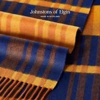 Johnstons of Elgin 时尚明亮黄格纹纯羊绒围巾礼盒