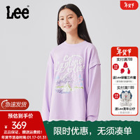 Lee儿童长袖T恤2024春季假两件下摆印花设计宽松圆领套头上衣 浅紫色 140CM