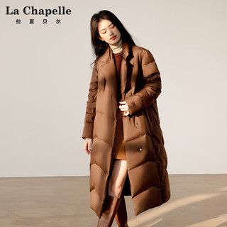 La Chapelle拉夏贝尔/冬季显瘦西装领中长款女款羽绒服保暖外套 咖色 170/92A(XL)