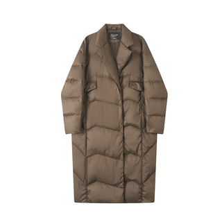 La Chapelle拉夏贝尔/冬季显瘦西装领中长款女款羽绒服保暖外套 咖色 170/92A(XL)