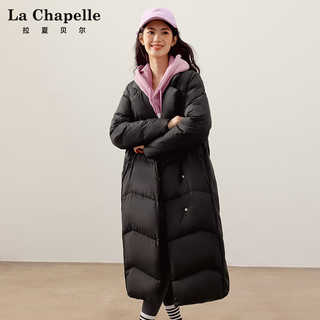 La Chapelle拉夏贝尔/冬季显瘦西装领中长款女款羽绒服保暖外套 黑色 170/92A(XL)