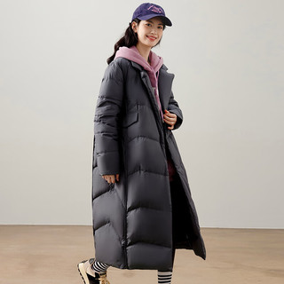 La Chapelle拉夏贝尔/冬季显瘦西装领中长款女款羽绒服保暖外套 灰色 170/92A(XL)