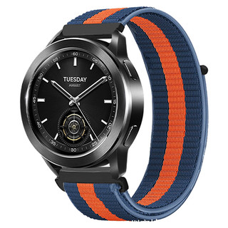 KMaxAI 适用小米Watch S3织表带 超轻透气S2/1 Pro尼龙运动手表带Color魔术贴回环式多巴胺替换腕带 蓝橙蓝
